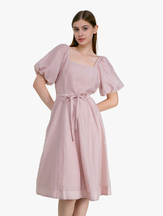 LILY - Square Neck Elegant Temperament Lady Soft Pink Dress