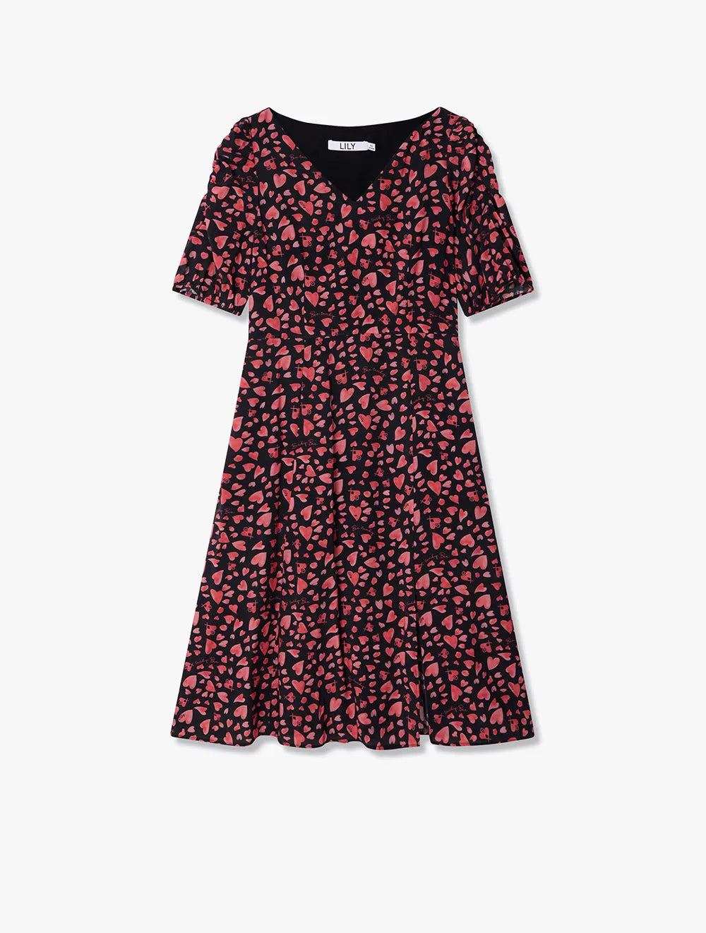 LILY - Retro V-Neck Bubble Sleeve Full Print Dress