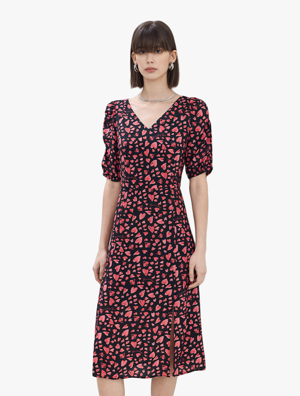 LILY - Retro V-Neck Bubble Sleeve Full Print Dress