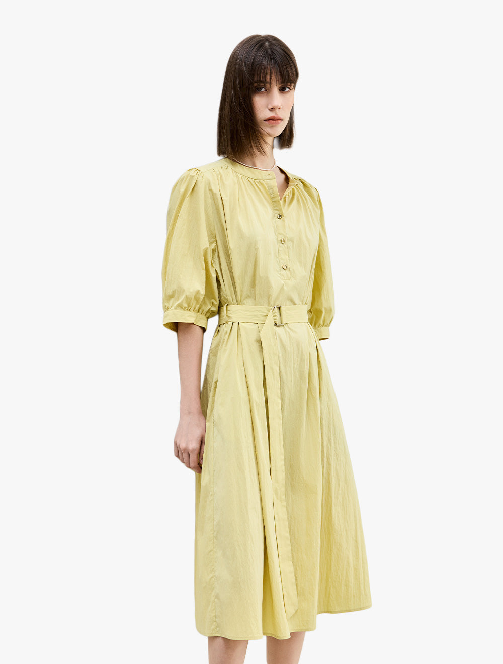 LILY - Commuting Simple Waist Belt Cinched Round Neck Dress