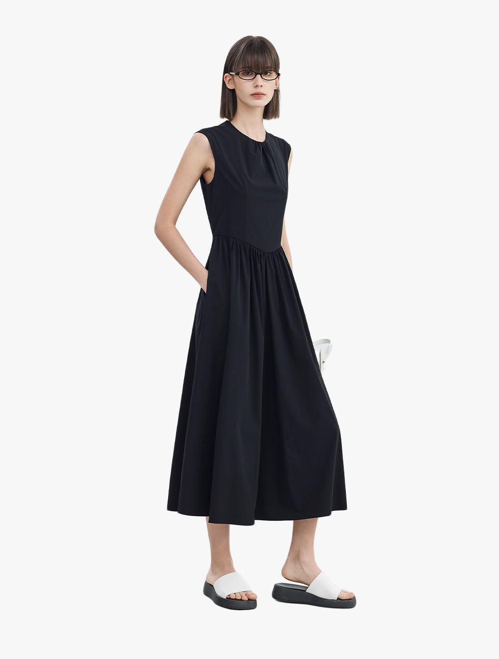 LILY - Waist Cinching Black Dress Dress