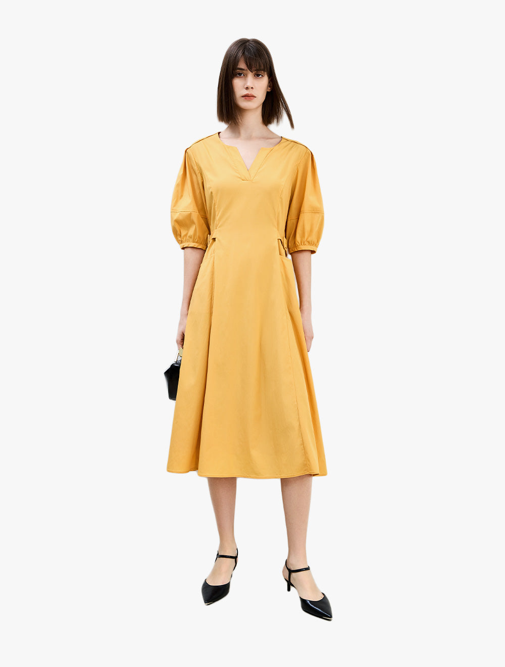 LILY - Fashion Simple V-Neck Bubble Sleeve Mid-Length Dress